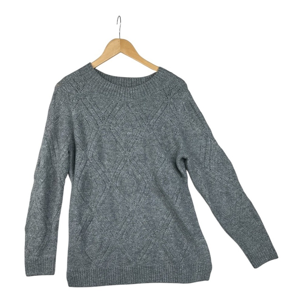 Talbots Diamond Pattern Metaillic Crewneck Sweater size Medium Silver
